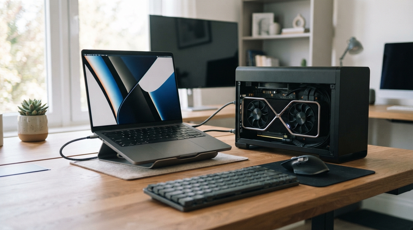 노트북에 연결된 외부 그래픽카드(eGPU) 장치