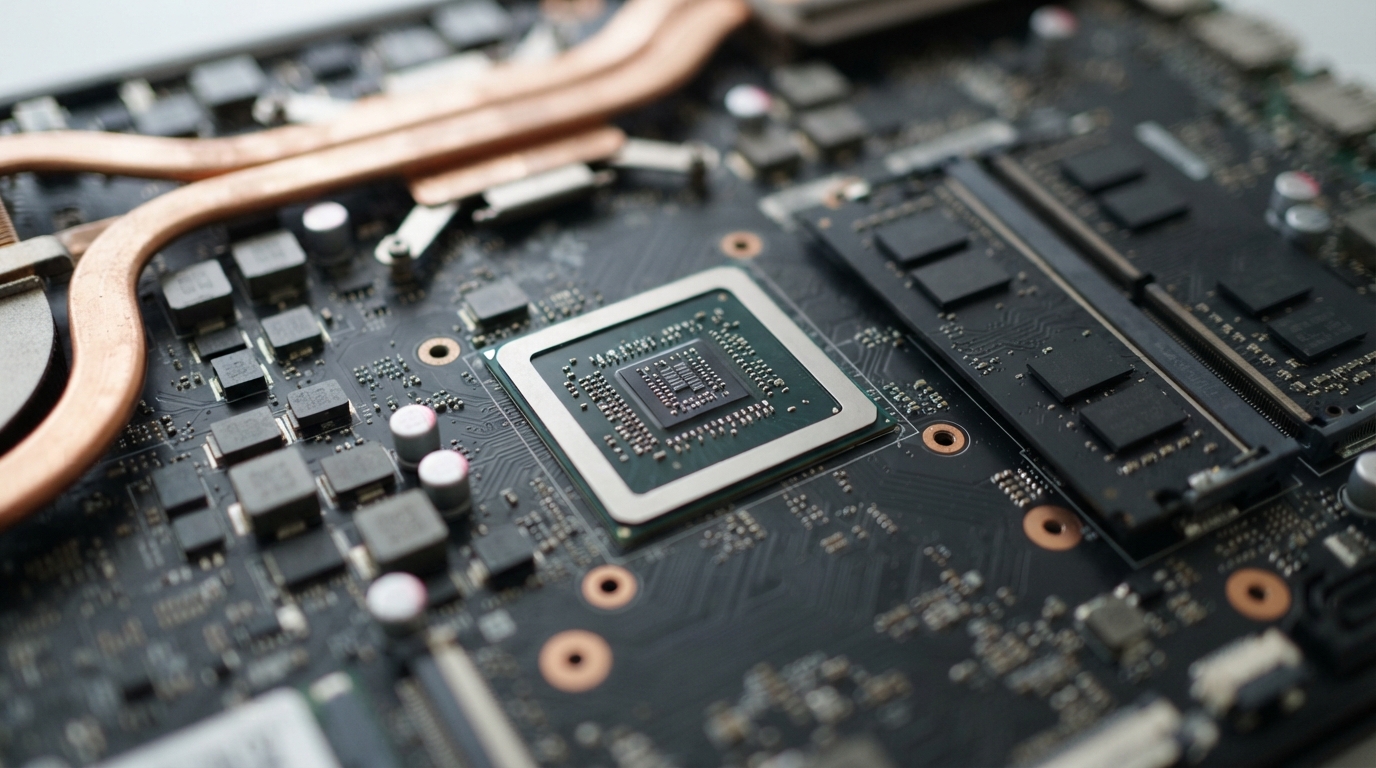 노트북 내부의 CPU 칩셋을 클로즈업한 모습